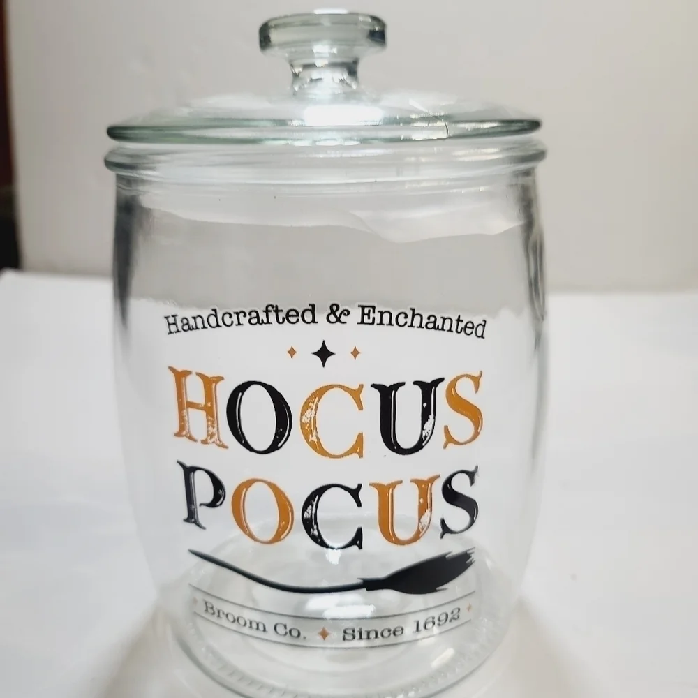 Halloween Hocus Pocus Broom Co. Clear Glass Canister Large